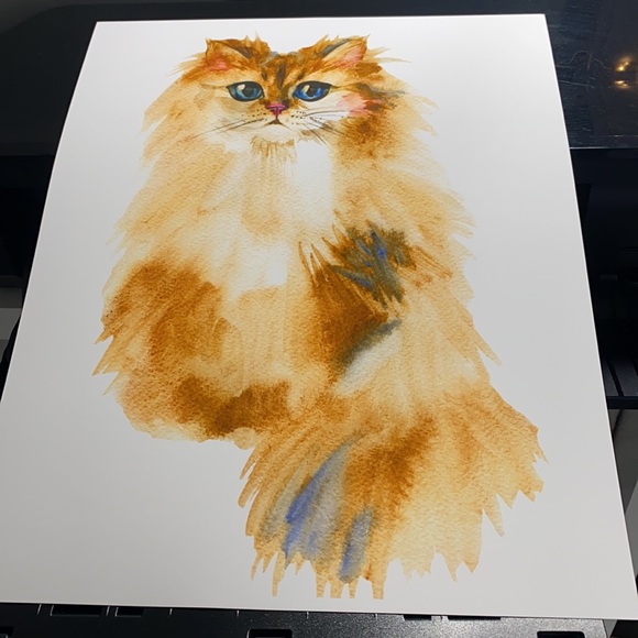 Watercolor Yellow Cat Portrait Wall Art Print Poster Unframed - Picture 12 of 16